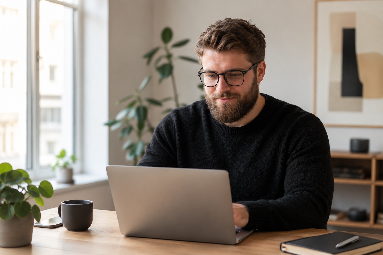 Kazbek Gajtukajev, grunnlegger av Webtoget, ved arbeidspulten