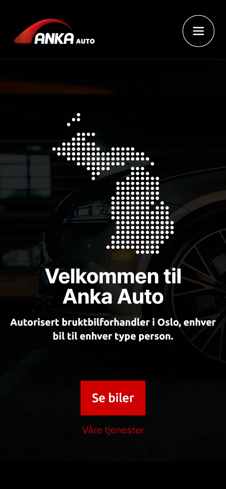 Nettsiden til Anka Auto på mobil
