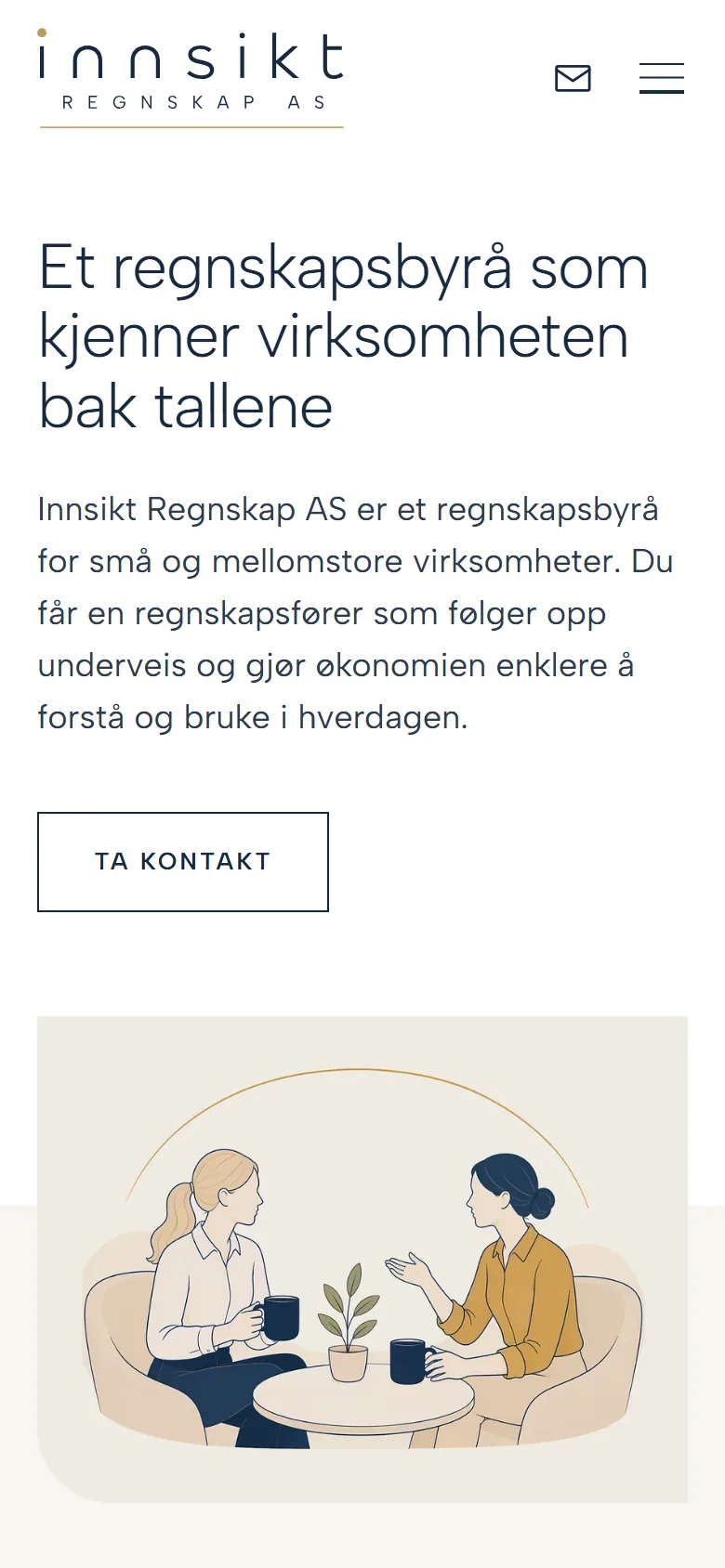 Innsikt Regnskap på mobil med overskriften Et regnskapsbyrå som kjenner virksomheten bak tallene