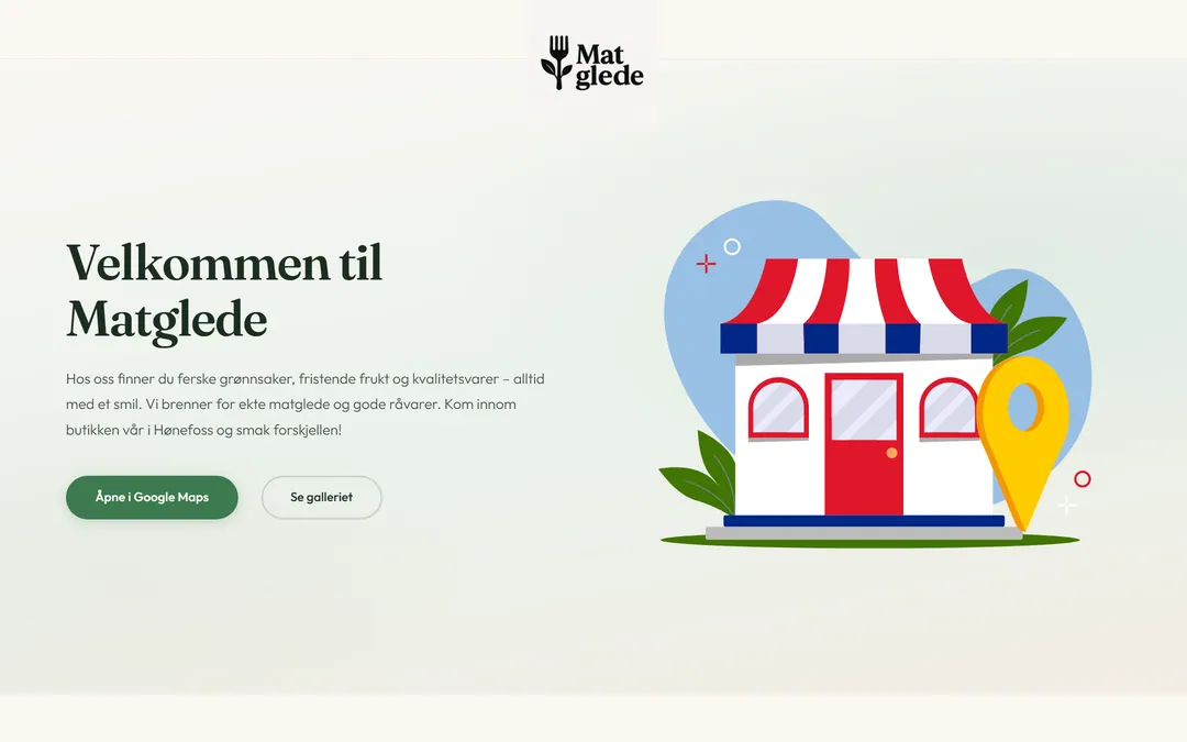 Forsiden til matgledehonefoss.no med butikkens sortiment