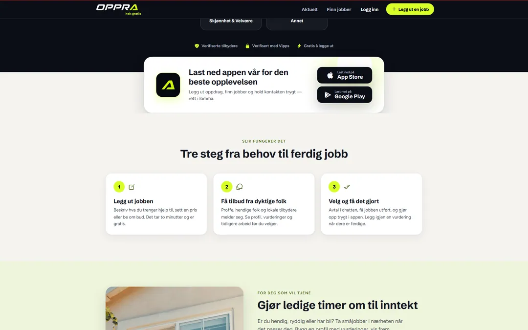 Seksjonen Tre steg fra behov til ferdig jobb på oppra.no