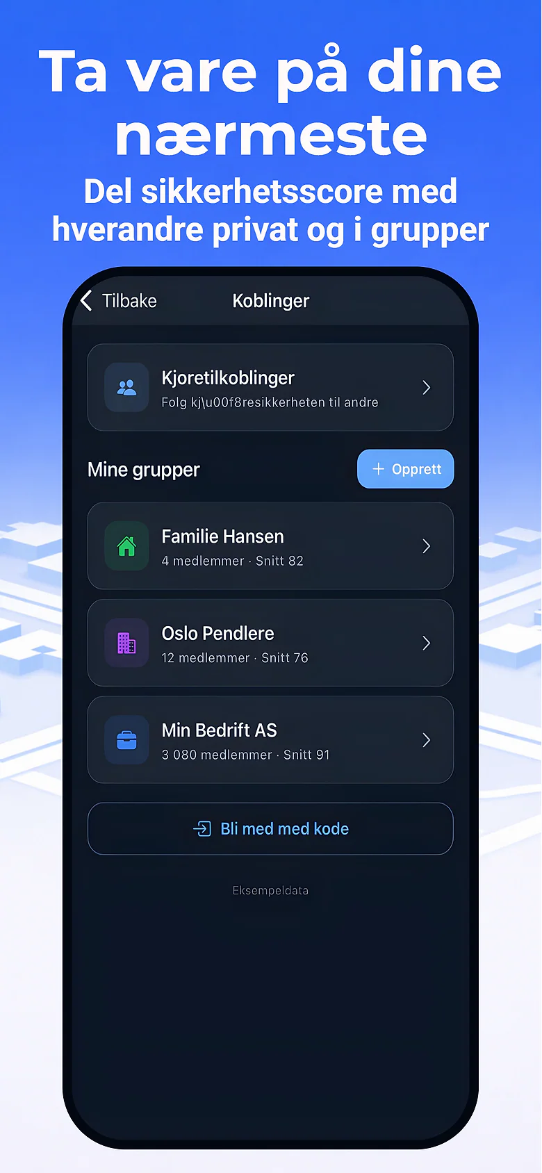 App Store-bilde med teksten Ta vare på dine nærmeste: grupper som deler sikkerhetsscore med hverandre